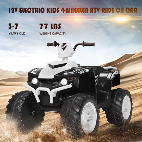 Costway 12V Kids ATV Quad Ride On Car with LED Light & Music - White