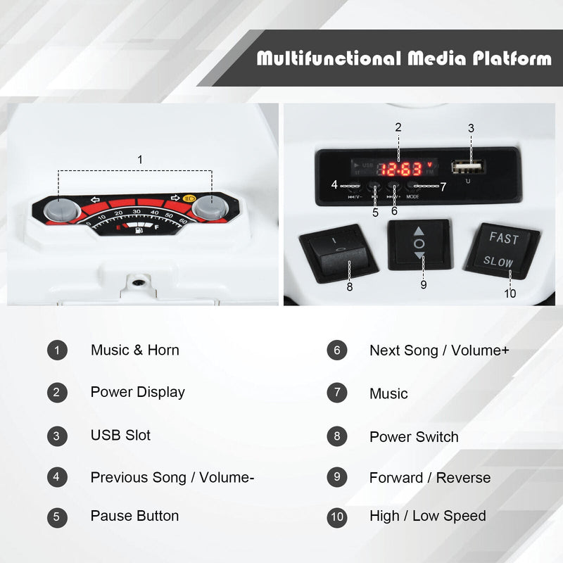 Costway 12V Kids ATV Quad Ride On Car with LED Light & Music - White