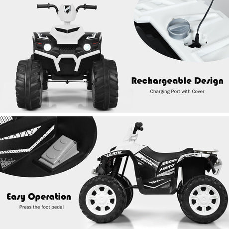 Costway 12V Kids ATV Quad Ride On Car with LED Light & Music - White
