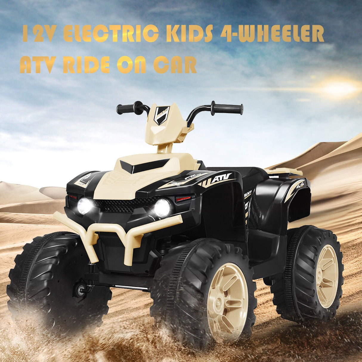 Costway 12V Kids ATV Quad Ride On Car with LED Light & Music - Yellow