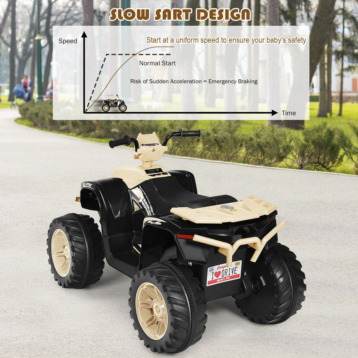 Costway 12V Kids ATV Quad Ride On Car with LED Light & Music - Yellow