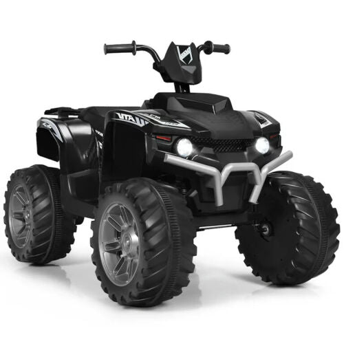 Costway 12V Kids ATV Quad Ride On Car with LED Lights, Music, and USB - Black