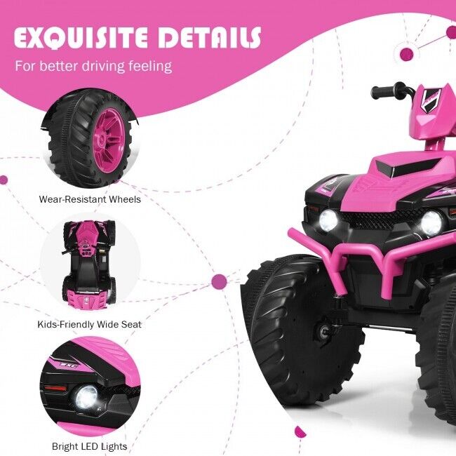 Costway 12V Kids Electric ATV Quad Ride On Car with LED Light and Music in Pink