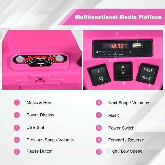 Costway 12V Kids Electric ATV Quad Ride On Car with LED Light and Music in Pink