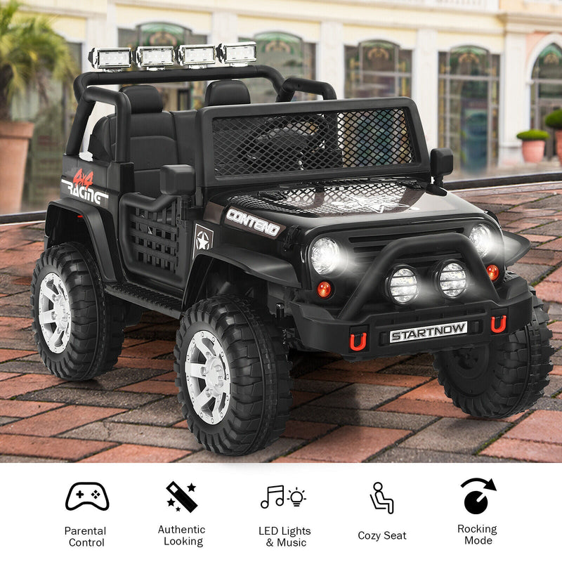 Costway 12V Kids Ride On Truck with Remote Control, Lights, and Music - Black
