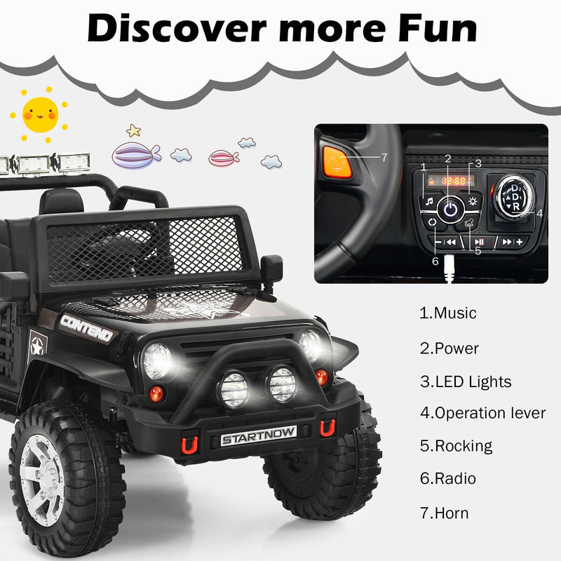 Costway 12V Kids Ride On Truck with Remote Control, Lights, and Music - Black