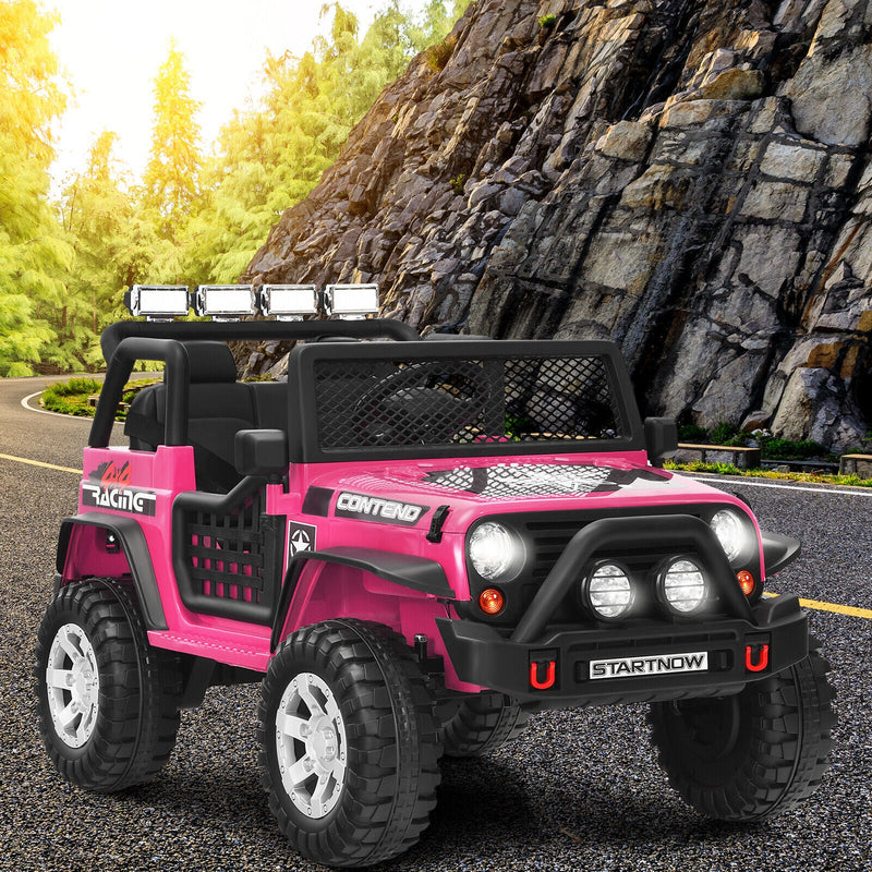 Costway 12V Kids Ride On Truck with Remote Control, Lights, and Music - Pink