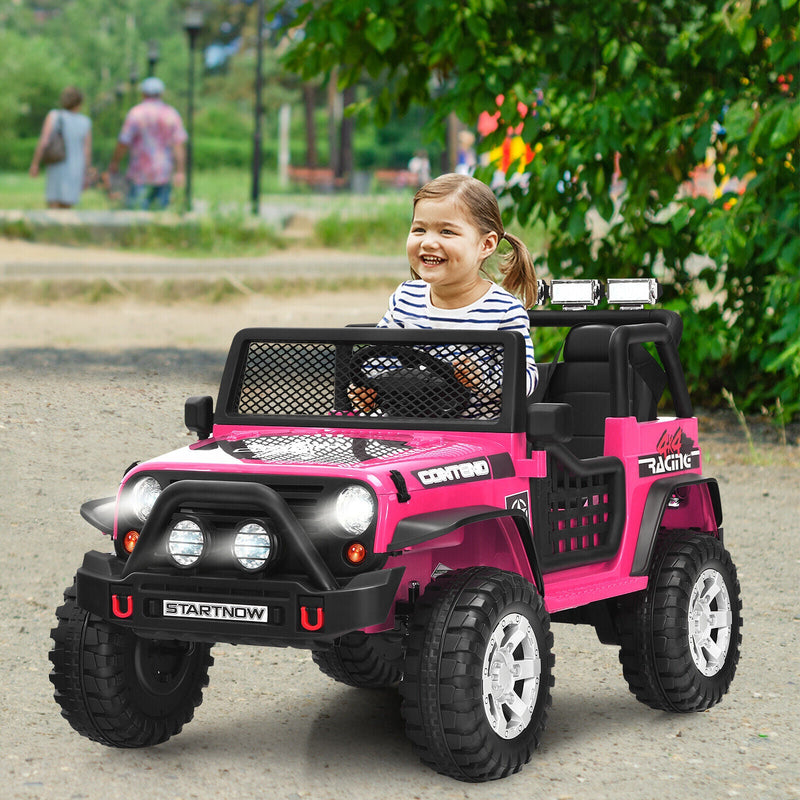 Costway 12V Kids Ride On Truck with Remote Control, Lights, and Music - Pink