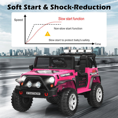 Costway 12V Kids Ride On Truck with Remote Control, Lights, and Music - Pink