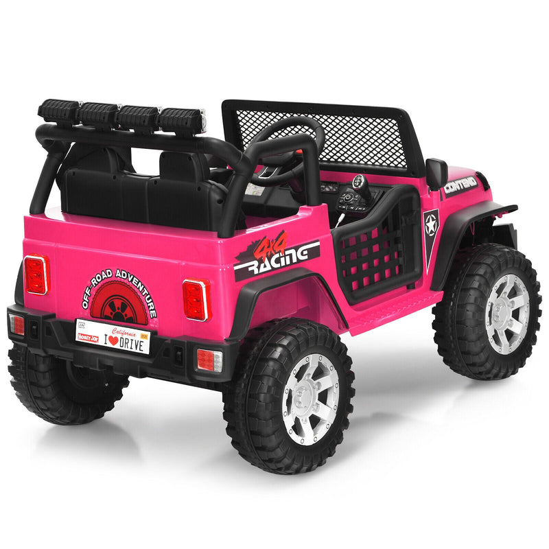 Costway 12V Kids Ride On Truck with Remote Control, Lights, and Music - Pink