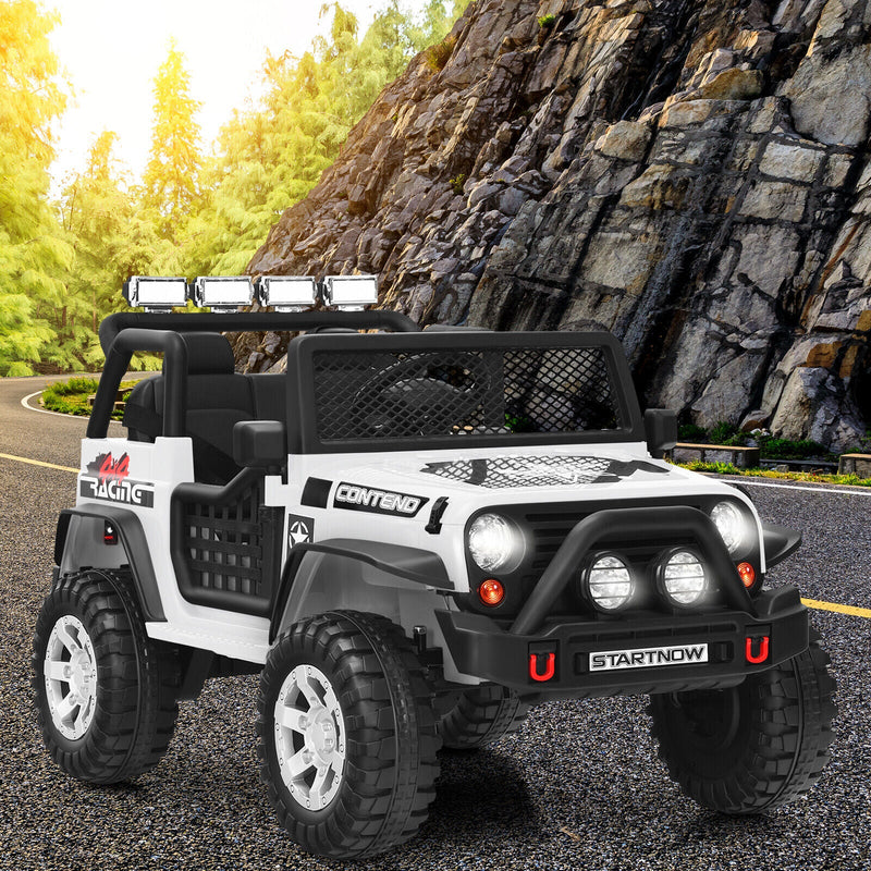 Costway 12V Kids Ride On Truck with Remote Control, Lights, and Music - White