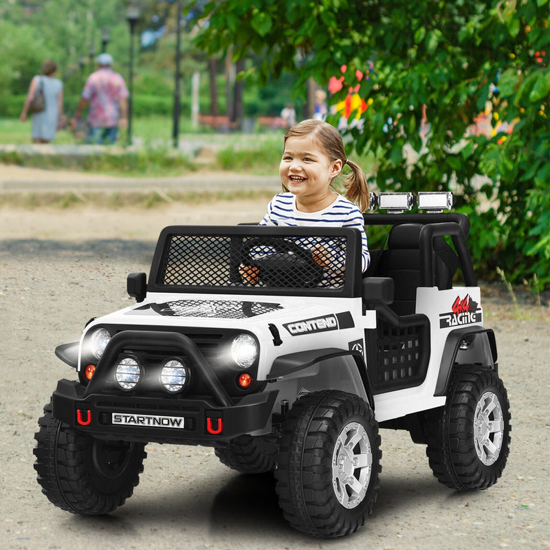 Costway 12V Kids Ride On Truck with Remote Control, Lights, and Music - White