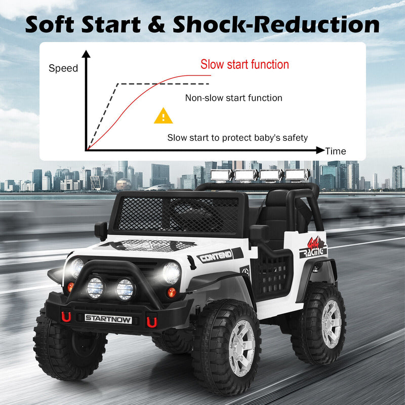 Costway 12V Kids Ride On Truck with Remote Control, Lights, and Music - White