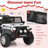 Costway 12V Kids Ride On Truck with Remote Control, Lights, and Music - White