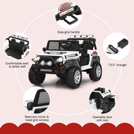 Costway 12V Kids Ride On Truck with Remote Control, Lights, and Music - White