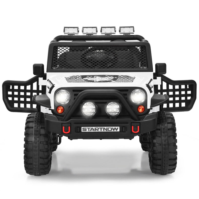 Costway 12V Kids Ride On Truck with Remote Control, Lights, and Music - White