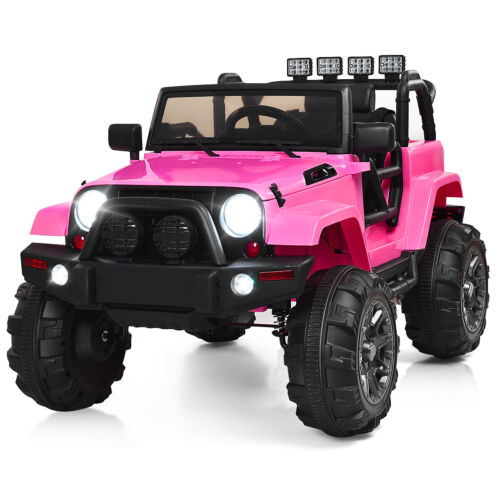 Costway 12V Kids Truck Car with Remote Control, MP3 Music, and LED Lights - Pink Gift Toy