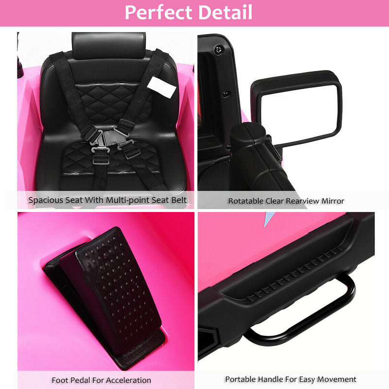 Costway 12V Kids Truck Car with Remote Control, MP3 Music, and LED Lights - Pink Gift Toy