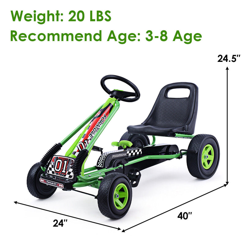 Costway 4-Wheel Pedal Go Kart for Kids with Adjustable Seat - Green