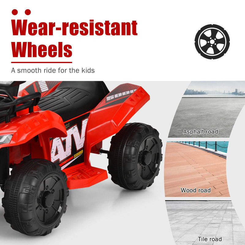 Costway 6V Kids ATV Quad Electric Ride On Car Toy with LED Light and MP3 Player in Red
