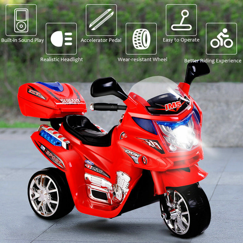 Costway Kids 6V Battery Powered 3-Wheel Ride On Motorcycle Toy