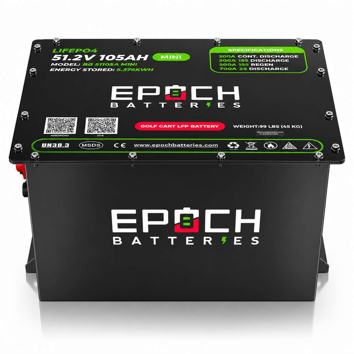 Epoch Batteries 48V 105Ah Mini LiFePO4 Golf Cart Battery Complete Kit