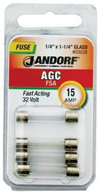 Jandorf Fuse Agc 15a Fast Acting 1/4" x 1-1/4" Glass #60638 Jandorf