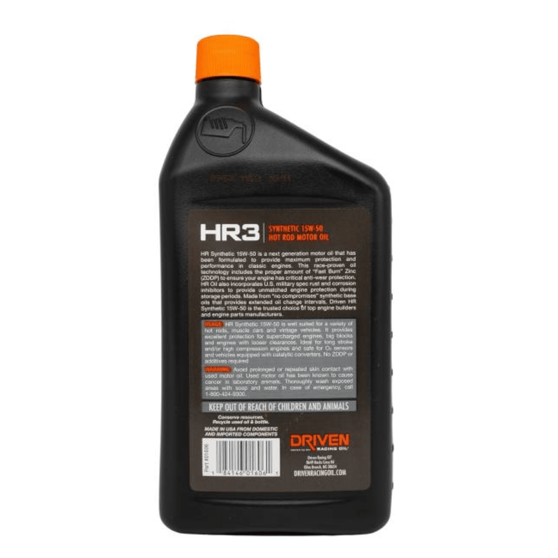 Driven Racing Oil HR3 15W-50 Synthetic Hot Rod Oil (01606)