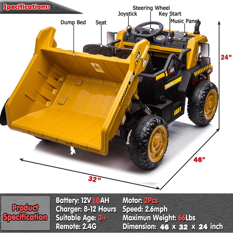 12V Dump Truck Ride-On Toy - Perfect for Little Construction Workers!