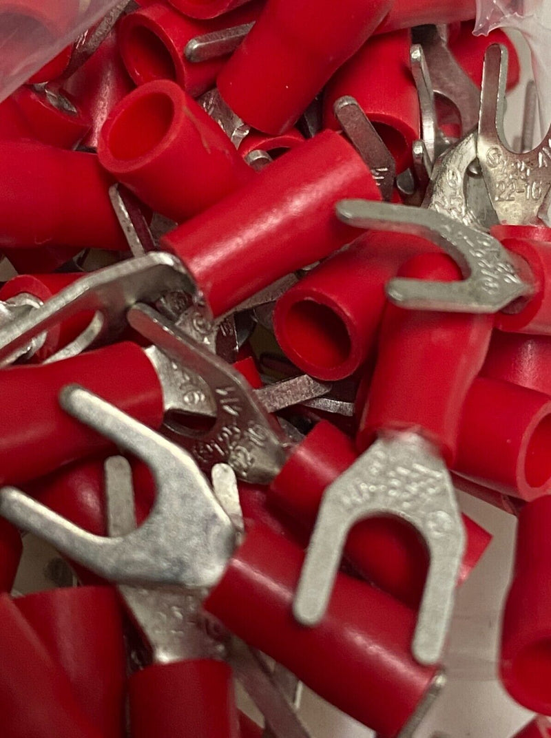 22-18 GA RED FORK SPADE TERMINAL VINYL INSULATED CRIMP WIRE CONNECTOR