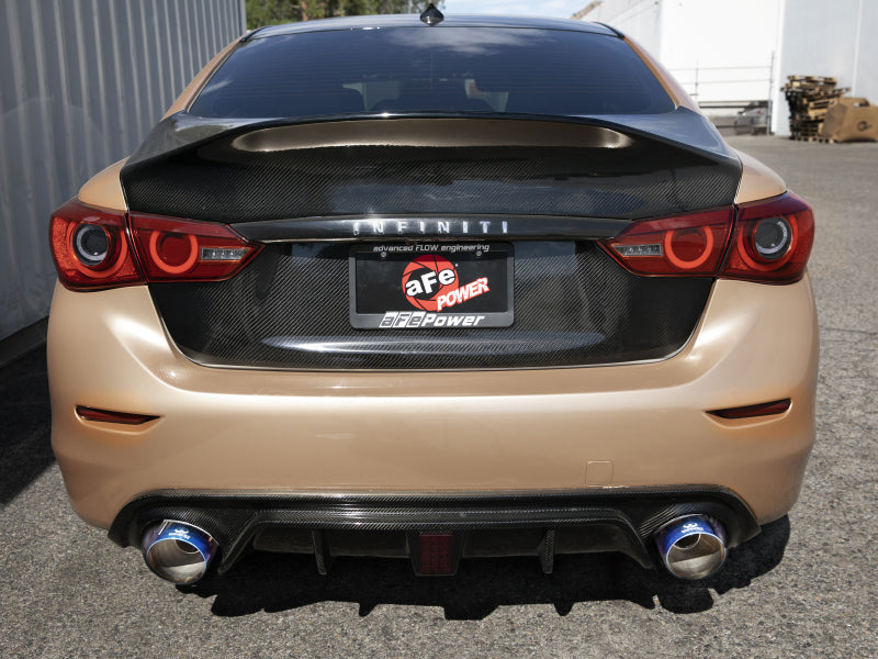 aFe 14-15 Infiniti Q50 V6 3.7L Takeda 2-1/2in 304 SS Cat-Back Exhaust System w/ Blue Flame Tips