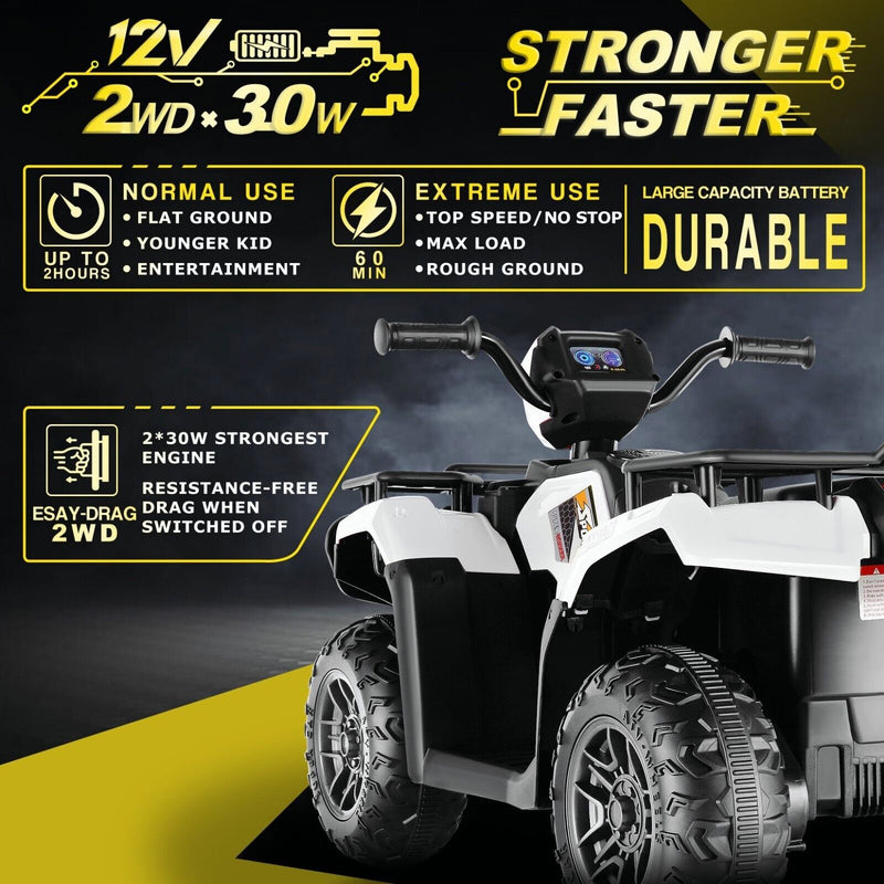 Electric 12V ATV Quad for Kids with 2 Speeds and 2x30W Motor