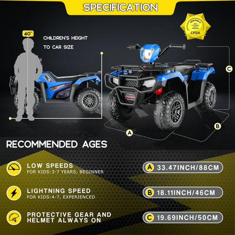 Electric 12V ATV Quad for Kids with 2 Speeds and 2x30W Motor