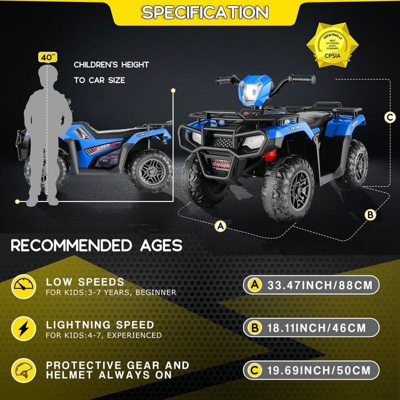 Electric 12V ATV Quad for Kids with 2 Speeds and 2x30W Motor