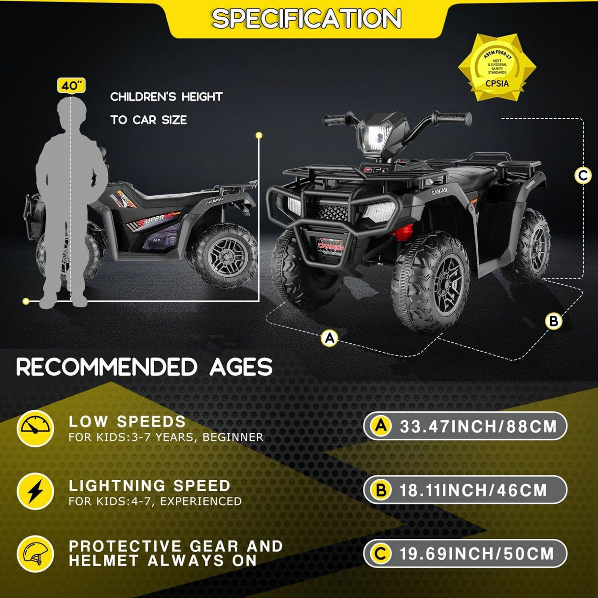 Electric 4-Wheeler Quad for Kids - 12V Battery Powered Ride-On with Dual Speeds
