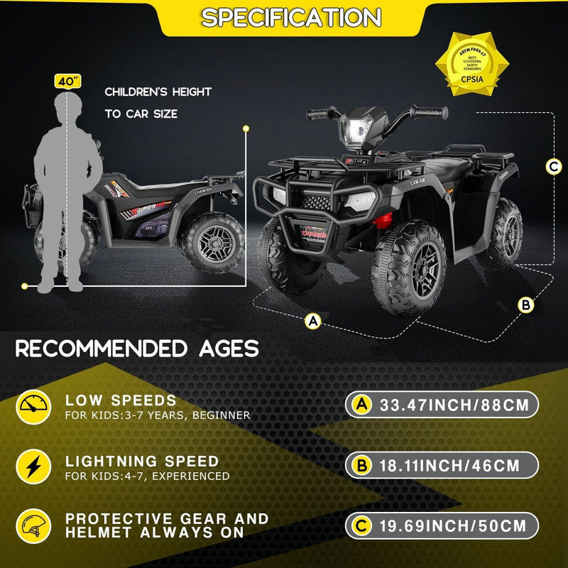 Electric 4-Wheeler Quad Car for Kids with MP3 & Light - 12V Battery Powered