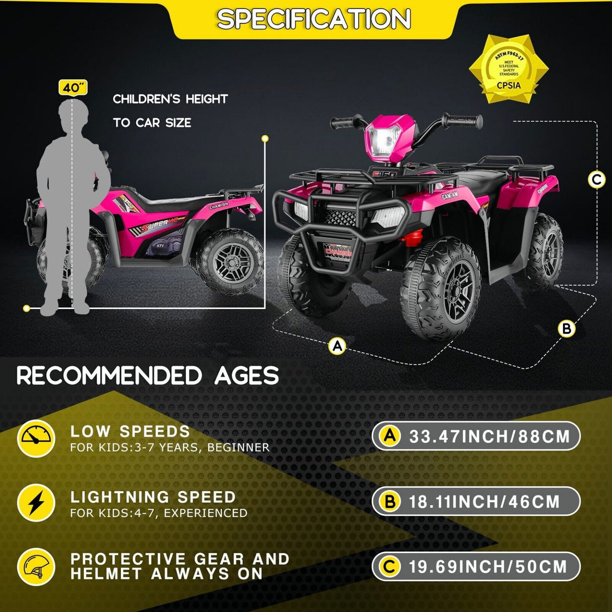 Electric 4-Wheeler Quad for Kids - 12V Battery Powered Ride-On Car in 6 Color Options