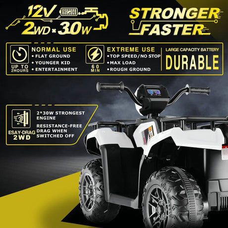 Electric 4-Wheeler Quad for Kids - 12V Battery Powered Ride-On Car in 6 Color Options