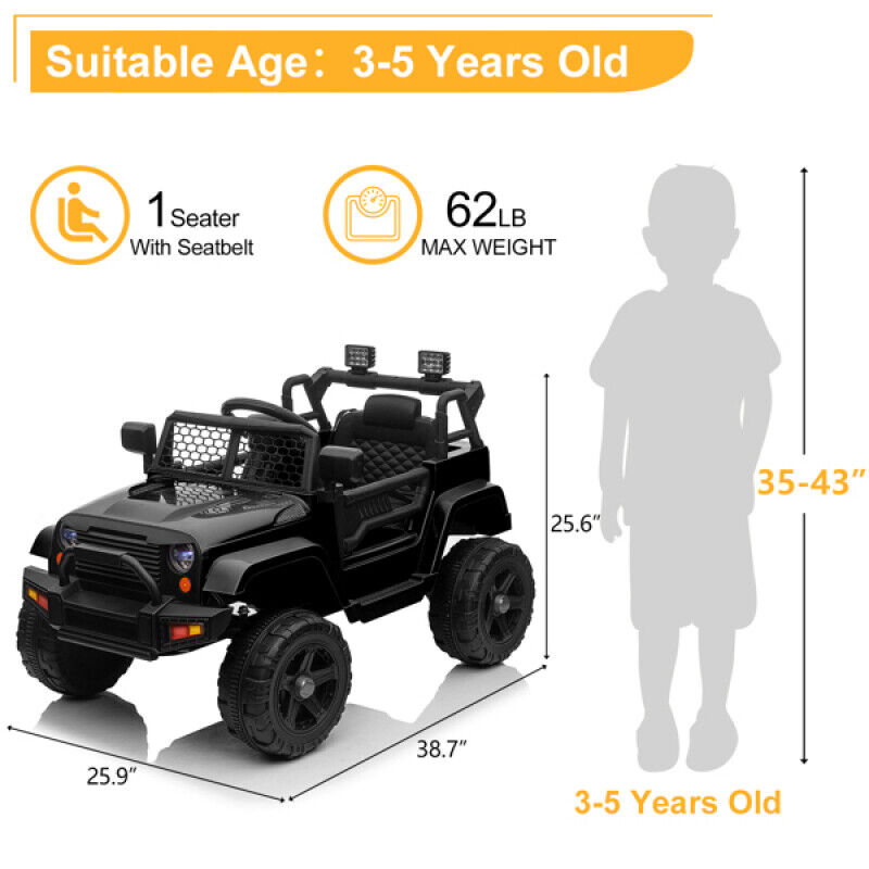 Electric 12V Kids Ride On Jeep with Remote Control - Perfect Xmas Gift!