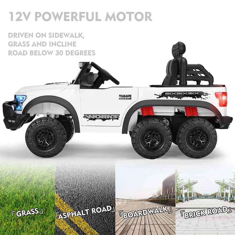 Electric 12V Kids Ride On Pickup Truck with MP3, LED Lights, and 6 Wheels in White and Pink