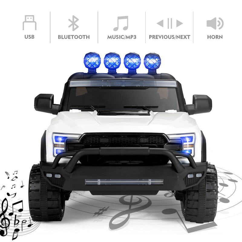 Electric 12V Kids Ride On Pickup Truck with MP3, LED Lights, and 6 Wheels in White and Pink