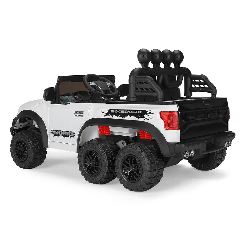 Electric 12V Kids Ride On Pickup Truck with MP3, LED Lights, and 6 Wheels in White and Pink