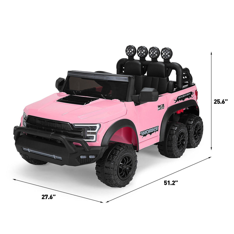 Electric 12V Kids Ride On Pickup Truck with MP3, LED Lights, and 6 Wheels in White and Pink
