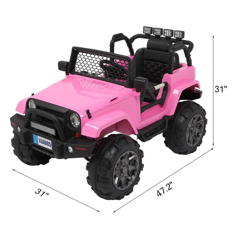 Electric 12V Rechargeable Truck Car with 4 Pink Wheels and 3.7mph Max Speed