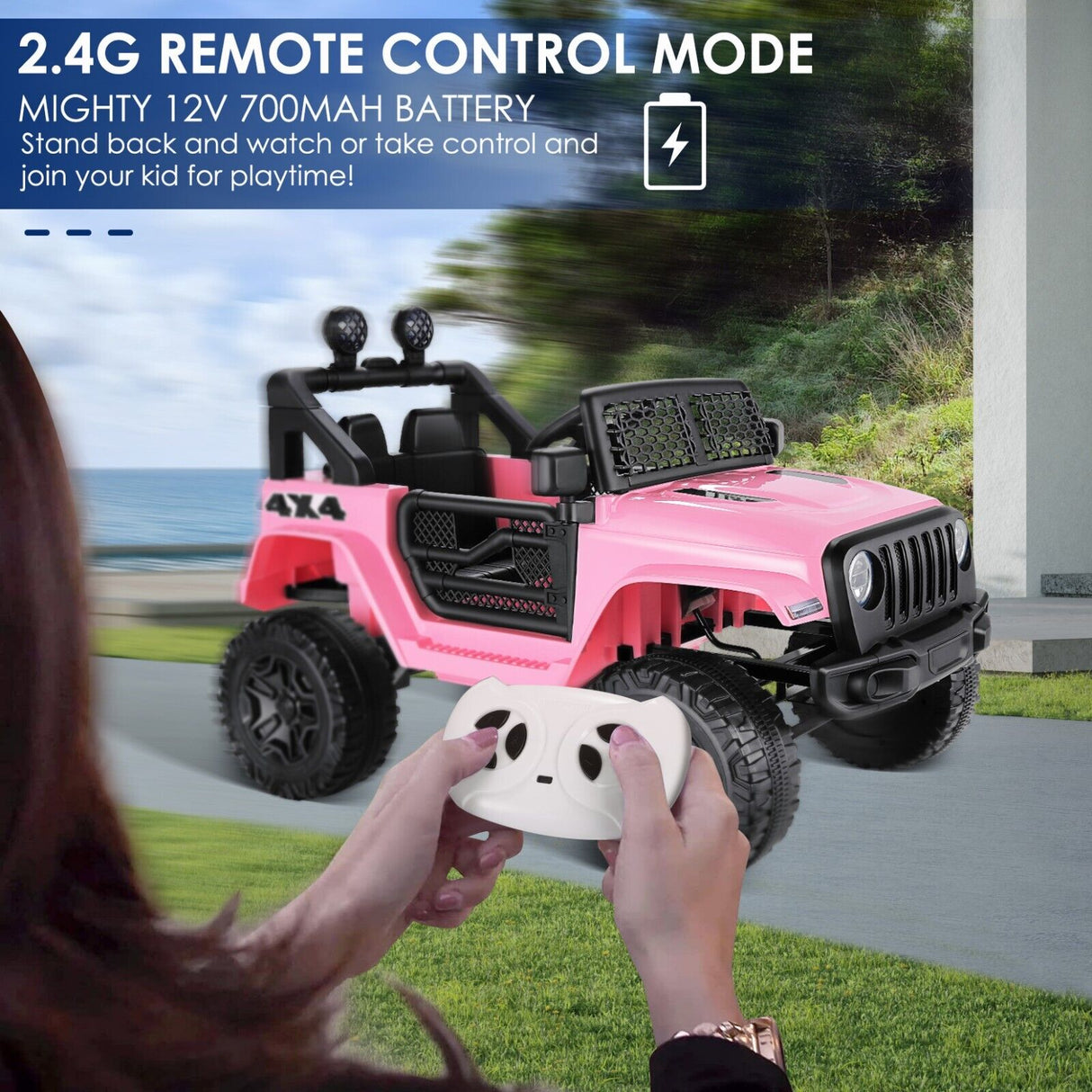 12V Electric Kids Ride-On Truck with MP3, LED Lights, and Remote Control - 2 Seater Jeep Car
