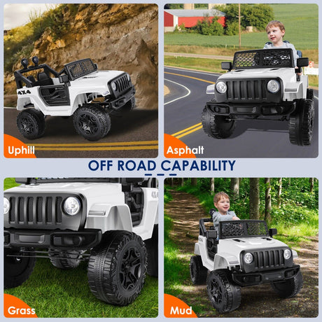 12V Electric Kids Ride-On Truck with MP3, LED Lights, and Remote Control - 2 Seater Jeep Car