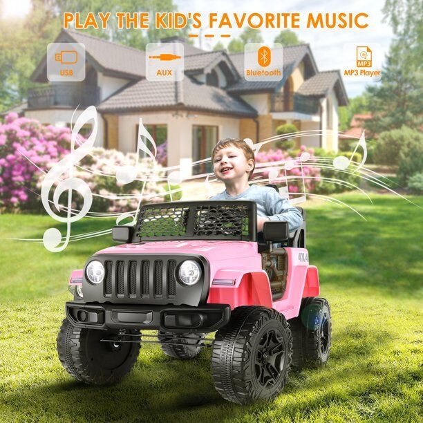 12V Electric Ride On Truck for Kids with 3 Speeds, Lights, Music, and Remote Control