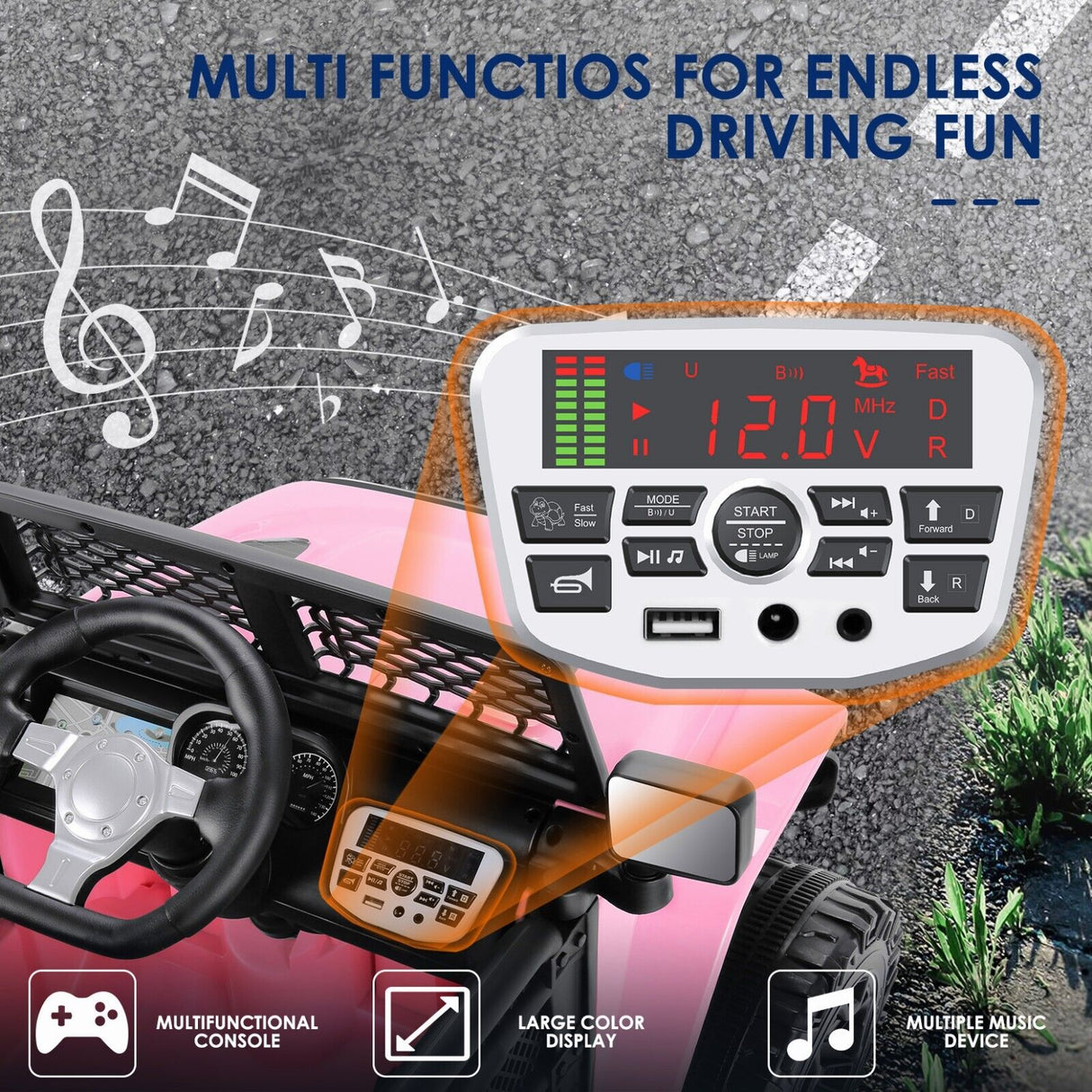 Electric 2 Seater Kids Ride On Car with Safety Belt, Remote Control, MP3 Player, and LED Lights