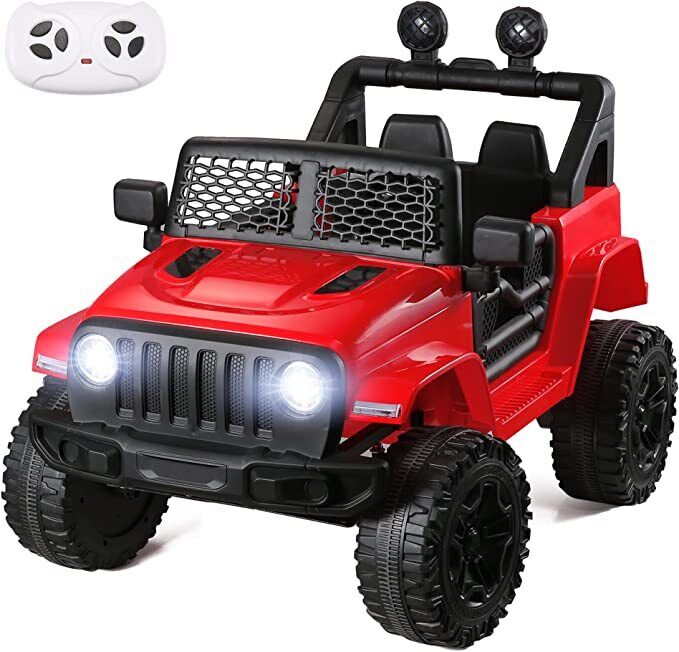 12V Kids Electric Jeep with Remote Control, 3 Speeds, and LED Lights