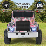 Electric 2-Seater Kids Ride On Truck Tractor with Trailer and Remote Control - 3 Speeds, Pink